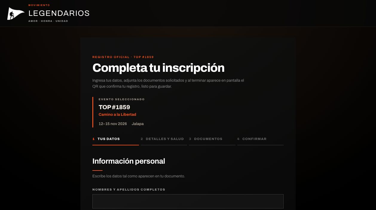 Formulario de inscripción de Los Legendarios