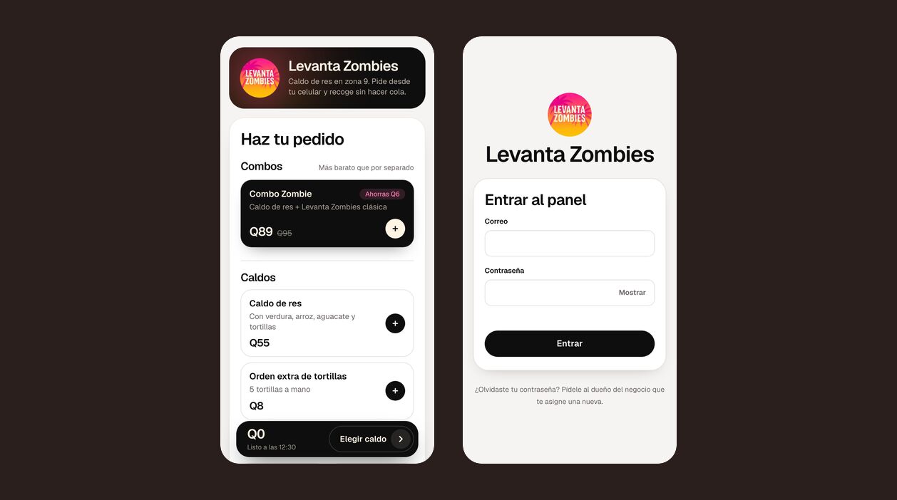 Pantallas de pedido y del panel de Levanta Zombies