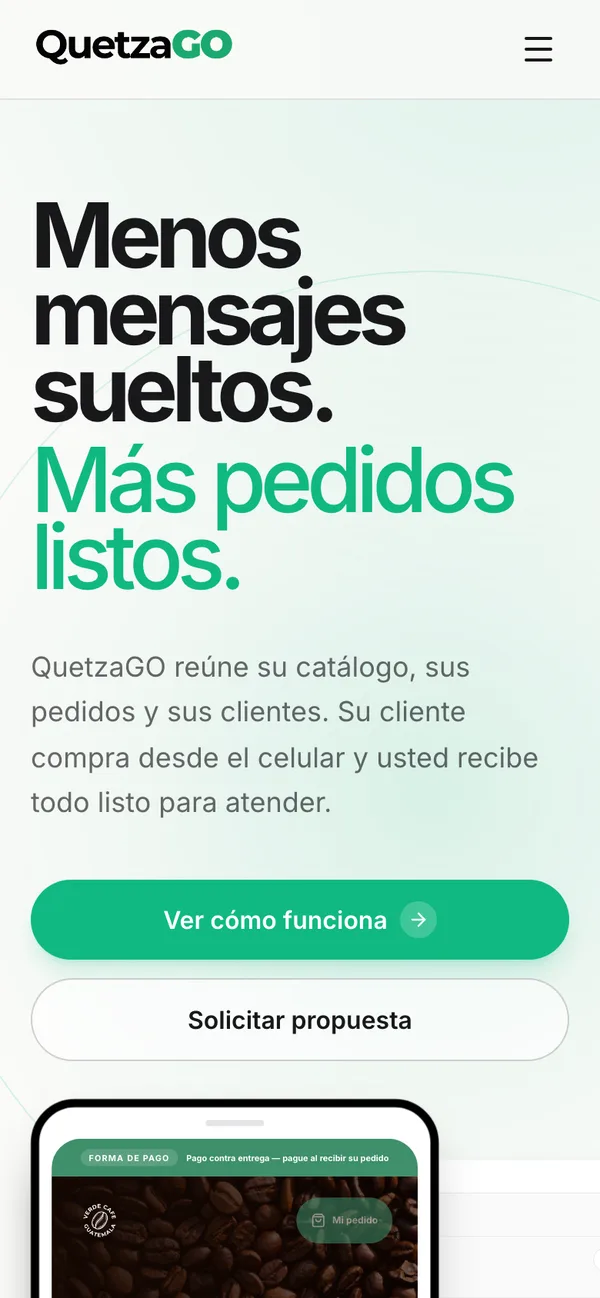 QuetzaGO: Inicio del sitio