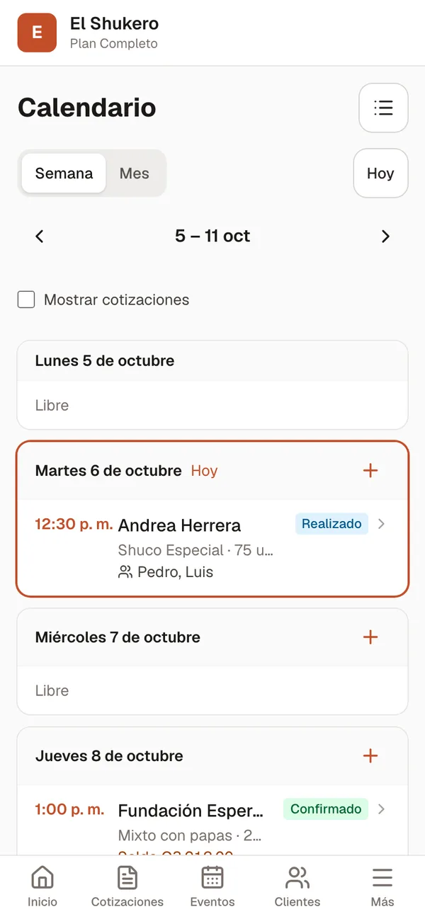 El Shukero: Calendario de eventos